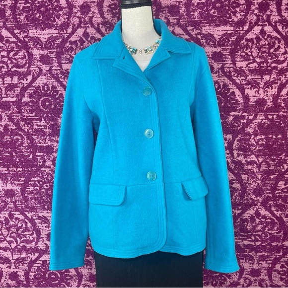 Jones New York Bright Turquoise Wool Blend Coat Sz Lg - Picture 2 of 4